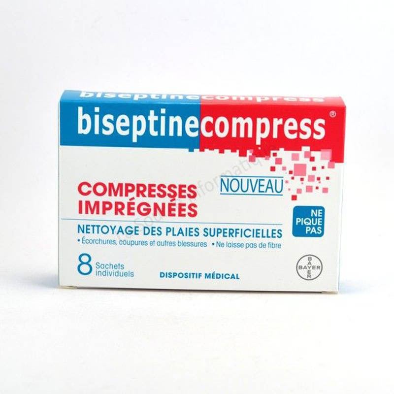 Achetez BISEPTINECOMPRESS Compresse imprégnée nettoyante antiseptique 8 Sachet